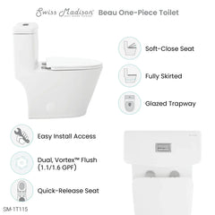 Swiss Madison Beau ﻿One-Piece Elongated Toilet Vortex™ Dual-Flush 1.1/1.6 gpf - SM-1T115 - The Home Selection