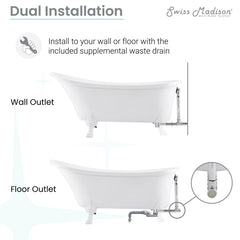 Swiss Madison Caché Single Slipper, Clawfoot Soaking Acrylic Bathtub, Clawfoot - SM-FB585CMW - The Home Selection