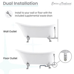 Swiss Madison Caché Single Slipper, Clawfoot Soaking Acrylic Bathtub, Clawfoot - SM-FB585CMW - The Home Selection