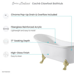 Swiss Madison Caché Single Slipper, Clawfoot Soaking Acrylic Bathtub, Clawfoot - SM-FB585CMW - The Home Selection