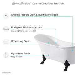 Swiss Madison Caché Single Slipper, Clawfoot Soaking Acrylic Bathtub, Clawfoot - SM-FB585CMW - The Home Selection