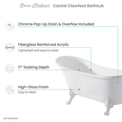 Swiss Madison Caché Single Slipper, Clawfoot Soaking Acrylic Bathtub, Clawfoot - SM-FB585CMW - The Home Selection