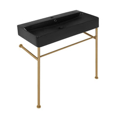 Swiss Madison Carre 36" Ceramic Console Sink Matte Black Basin Brushed Gold Legs - SM-CS753BG - The Home Selection