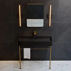 Swiss Madison Carre 36" Ceramic Console Sink Matte Black Basin Brushed Gold Legs - SM-CS753BG - The Home Selection