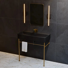 Swiss Madison Carre 36" Ceramic Console Sink Matte Black Basin Brushed Gold Legs - SM-CS753BG - The Home Selection