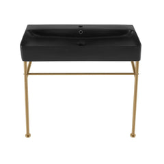 Swiss Madison Carre 36" Ceramic Console Sink Matte Black Basin Brushed Gold Legs - SM-CS753BG - The Home Selection