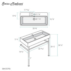 Swiss Madison Carré 36" Ceramic Console Sink Matte Black Basin Matte White Legs - SM-CS793 - The Home Selection
