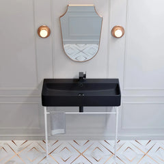 Swiss Madison Carré 36" Ceramic Console Sink Matte Black Basin Matte White Legs - SM-CS793 - The Home Selection