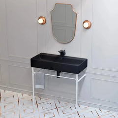 Swiss Madison Carré 36" Ceramic Console Sink Matte Black Basin Matte White Legs - SM-CS793 - The Home Selection