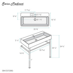 Swiss Madison Carre 36" Ceramic Console Sink White Basin Brushed Gold Legs - SM-CS723BG - The Home Selection