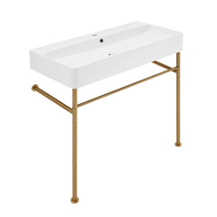 Swiss Madison Carre 36" Ceramic Console Sink White Basin Brushed Gold Legs - SM-CS723BG - The Home Selection