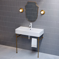 Swiss Madison Carre 36" Ceramic Console Sink White Basin Brushed Gold Legs - SM-CS723BG - The Home Selection