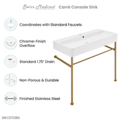 Swiss Madison Carre 36" Ceramic Console Sink White Basin Brushed Gold Legs - SM-CS723BG - The Home Selection