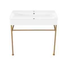 Swiss Madison Carre 36" Ceramic Console Sink White Basin Brushed Gold Legs - SM-CS723BG - The Home Selection