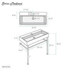 Swiss Madison Carré 36" Ceramic Console Sink White Basin Matte White Legs - SM-CS743 - The Home Selection