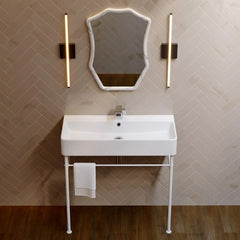 Swiss Madison Carré 36" Ceramic Console Sink White Basin Matte White Legs - SM-CS743 - The Home Selection