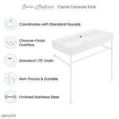 Swiss Madison Carré 36" Ceramic Console Sink White Basin Matte White Legs - SM-CS743 - The Home Selection