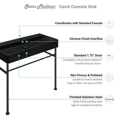 Swiss Madison Carré 36" Console Sink Matte Black Basin w/ Legs - SM-CS7 - The Home Selection