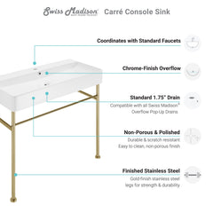 Swiss Madison Carré 36" Console Sink White Basin w/ Legs - SM-CS7 - The Home Selection