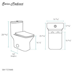 Swiss Madison Carre One Piece Square Toilet Dual Flush 1.1/1.6 gpf with 10" Rough-In, Matte Black - SM-1T276MB - The Home Selection