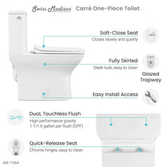 Swiss Madison Carré One-Piece Square Toilet Touchless Dual-Flush 1.1/1.6 gpf - SM-1T264 - The Home Selection