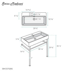 Swiss Madison Claire 30" Ceramic Console Sink Matte Black Basin Brushed Gold Legs - SM-CS752BG - The Home Selection