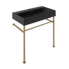 Swiss Madison Claire 30" Ceramic Console Sink Matte Black Basin Brushed Gold Legs - SM-CS752BG - The Home Selection