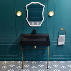 Swiss Madison Claire 30" Ceramic Console Sink Matte Black Basin Brushed Gold Legs - SM-CS752BG - The Home Selection