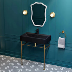 Swiss Madison Claire 30" Ceramic Console Sink Matte Black Basin Brushed Gold Legs - SM-CS752BG - The Home Selection