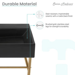 Swiss Madison Claire 30" Ceramic Console Sink Matte Black Basin Brushed Gold Legs - SM-CS752BG - The Home Selection