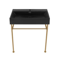 Swiss Madison Claire 30" Ceramic Console Sink Matte Black Basin Brushed Gold Legs - SM-CS752BG - The Home Selection
