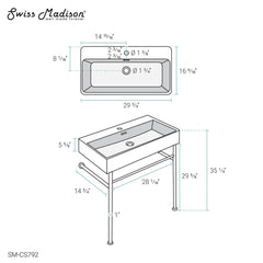 Swiss Madison Claire 30" Ceramic Console Sink Matte Black Basin Matte White Legs - SM-CS792 - The Home Selection