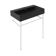 Swiss Madison Claire 30" Ceramic Console Sink Matte Black Basin Matte White Legs - SM-CS792 - The Home Selection