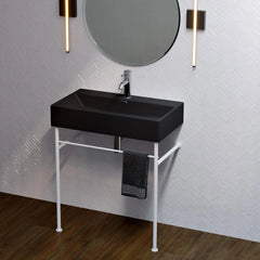 Swiss Madison Claire 30" Ceramic Console Sink Matte Black Basin Matte White Legs - SM-CS792 - The Home Selection