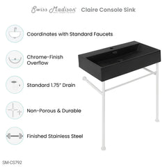 Swiss Madison Claire 30" Ceramic Console Sink Matte Black Basin Matte White Legs - SM-CS792 - The Home Selection