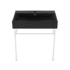 Swiss Madison Claire 30" Ceramic Console Sink Matte Black Basin Matte White Legs - SM-CS792 - The Home Selection