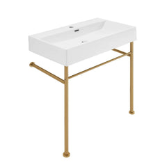 Swiss Madison Claire 30" Ceramic Console Sink White Basin Brushed Gold Legs - SM-CS722BG - The Home Selection