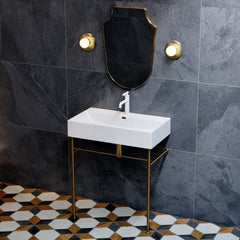 Swiss Madison Claire 30" Ceramic Console Sink White Basin Brushed Gold Legs - SM-CS722BG - The Home Selection