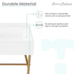 Swiss Madison Claire 30" Ceramic Console Sink White Basin Brushed Gold Legs - SM-CS722BG - The Home Selection