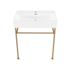 Swiss Madison Claire 30" Ceramic Console Sink White Basin Brushed Gold Legs - SM-CS722BG - The Home Selection
