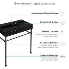 Swiss Madison Claire 30" Console Sink Matte Black Basin w/ Legs - SM-CS7 - The Home Selection