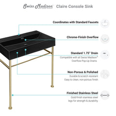Swiss Madison Claire 30" Console Sink Matte Black Basin w/ Legs - SM-CS7 - The Home Selection