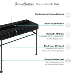 Swiss Madison Claire 40" Console Sink Matte Black Basin w/ Legs - SM-CS7 - The Home Selection
