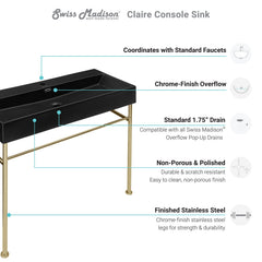 Swiss Madison Claire 40" Console Sink Matte Black Basin w/ Legs - SM-CS7 - The Home Selection