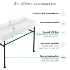 Swiss Madison Claire 40" Console Sink White Basin w/ Legs - SM-CS7 - The Home Selection