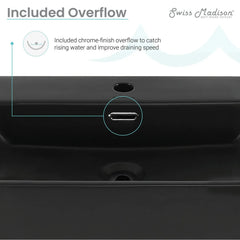Swiss Madison Claire 40” Rectangle Wall-Mount Bathroom Sink in Matte Black - SM-WS335MB - The Home Selection