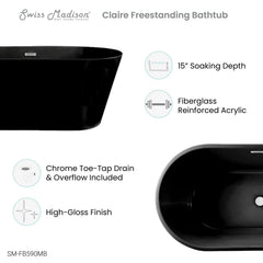Swiss Madison Claire 60" Freestanding Bathtub in Matte Black - SM-FB590MB - The Home Selection