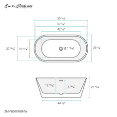 Swiss Madison Claire 60" Freestanding Bathtub Matte Black and Matte White - SM-FB590MBMW - The Home Selection