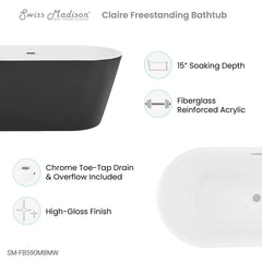 Swiss Madison Claire 60" Freestanding Bathtub Matte Black and Matte White - SM-FB590MBMW - The Home Selection