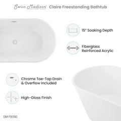 Swiss Madison Claire 60" Freestanding Bathtub - SM-FB590 - The Home Selection